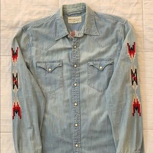 Distressed, Western Style, Chambray Button Down
